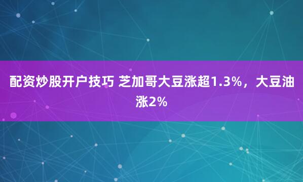 配资炒股开户技巧 芝加哥大豆涨超1.3%，大豆油涨2%